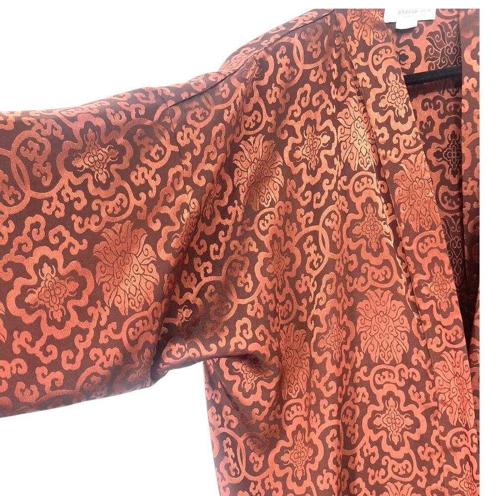 Dragon Silk Pure 100% Long Robe Kimono M-L  Women's Luxury Jacket Duster Rust - Picture 3 of 6